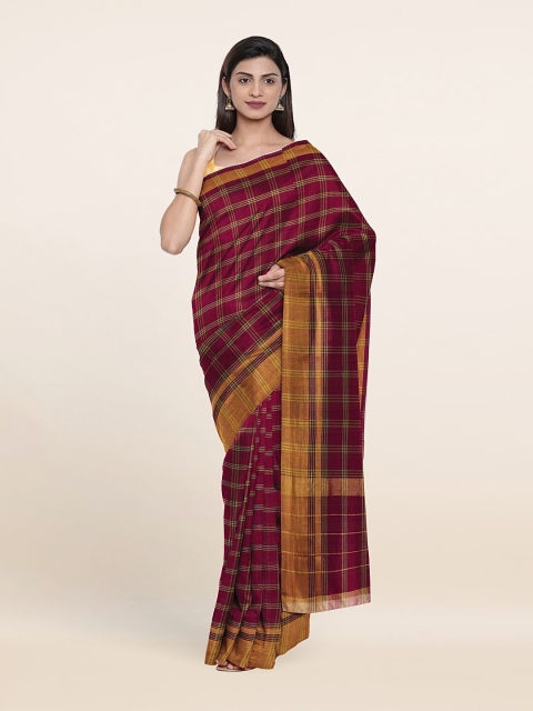 

Pothys Violet & Gold-Toned Checked Pure Cotton Saree