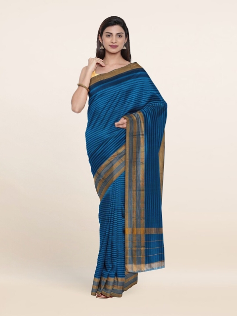

Pothys Blue & Golden Striped Zari Pure Cotton Saree