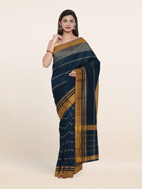 

Pothys Navy Blue & Brown Solid Pure Cotton Saree