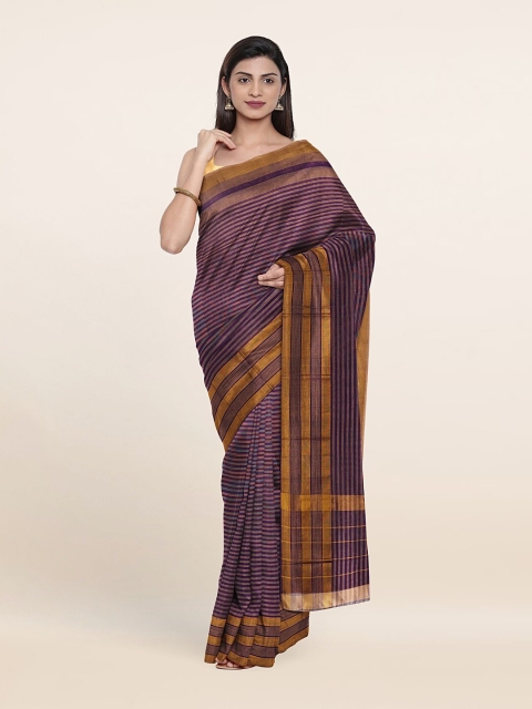 

Pothys Violet & Gold-Toned Striped Pure Cotton Saree