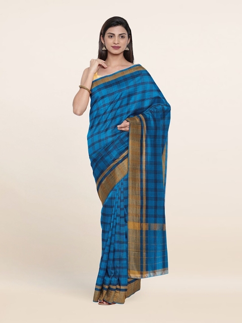 

Pothys Blue & Golden Checked Zari Pure Cotton Saree