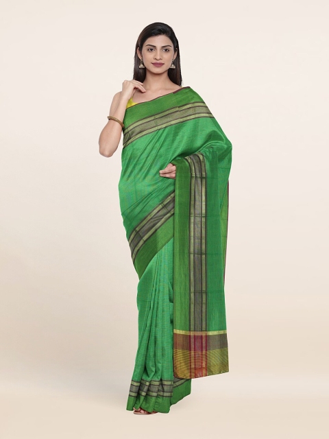 

Pothys Green & Gold-Toned Striped Pure Cotton Saree