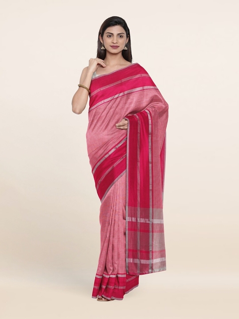 

Pothys Pink & Silver-Toned Solid Zari Pure Cotton Saree