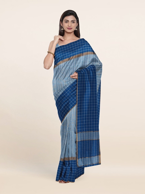 

Pothys Blue & White Checked Pure Cotton Saree