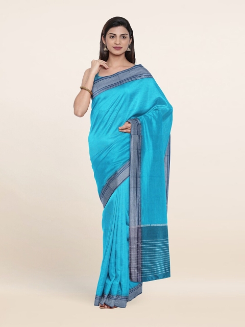 

Pothys Blue & Silver-Toned Zari Pure Cotton Saree