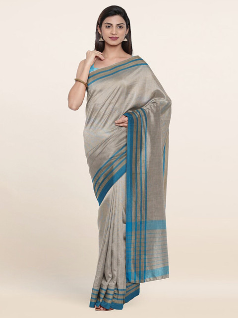 

Pothys Grey & Blue Zari Pure Cotton Saree