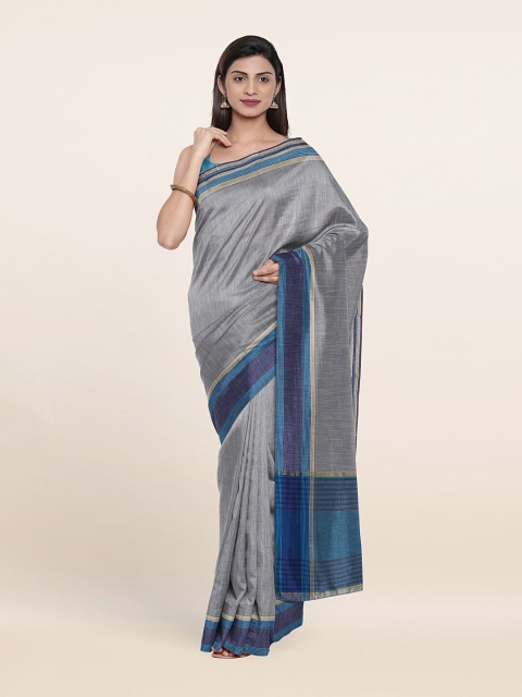 

Pothys Grey & Blue Solid Pure Cotton Saree
