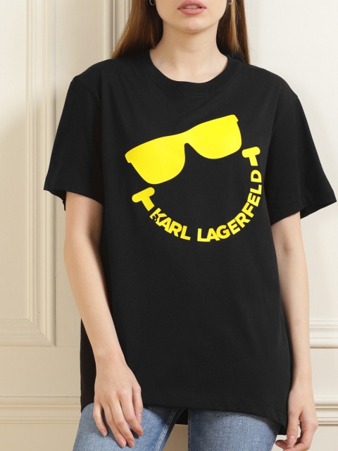 

Karl Lagerfeld Women Black Printed Cotton T-shirt