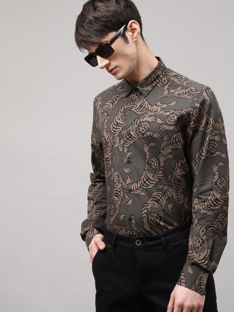Antony Morato Men Green Classic Regular Fit Animal Printed Casual Shirt