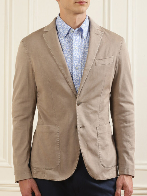 

HACKETT LONDON Men Brown Solid Single-Breasted Blazer