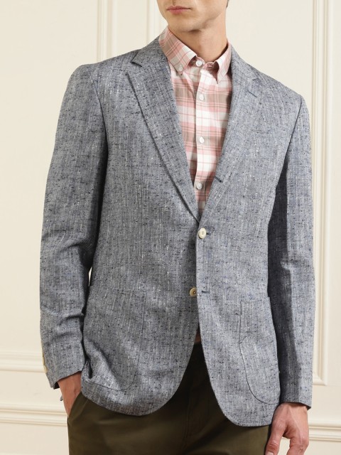 

HACKETT LONDON Men Grey Notched Lapel Blazer, Blue