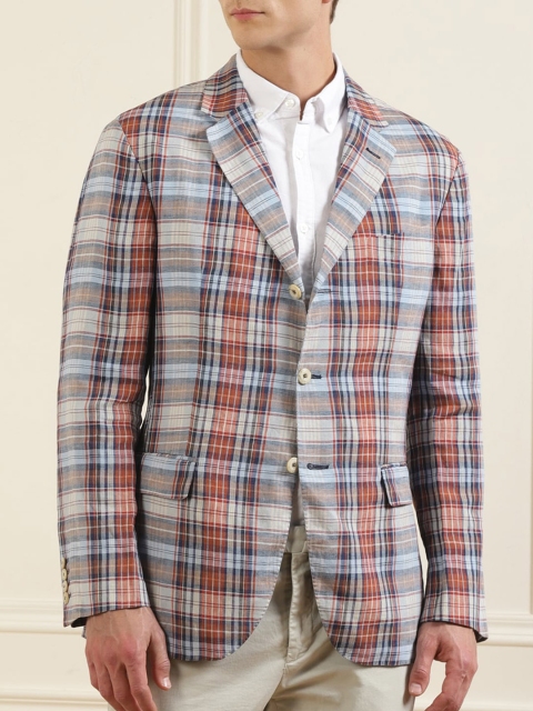 

HACKETT LONDON Men Multi-Coloured Checked Single Breasted Blazer