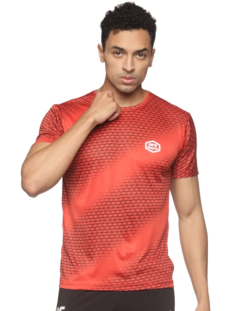 

HPS Sports Men Red Printed V-Neck Applique Running T-shirt