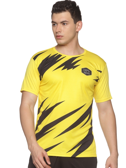 

HPS Sports Men Yellow Applique Running T-shirt