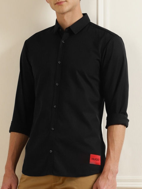 

HUGO Men Black Solid Cotton Casual Shirt