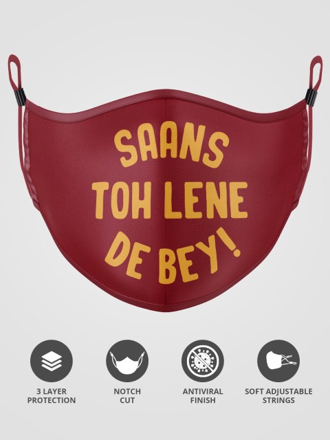 

The Souled Store Unisex Maron & Yellow Aakash Gupta: Saans Toh Lene De Bey Printed Pure Cotton Outdoor Cloth Mask, Maroon