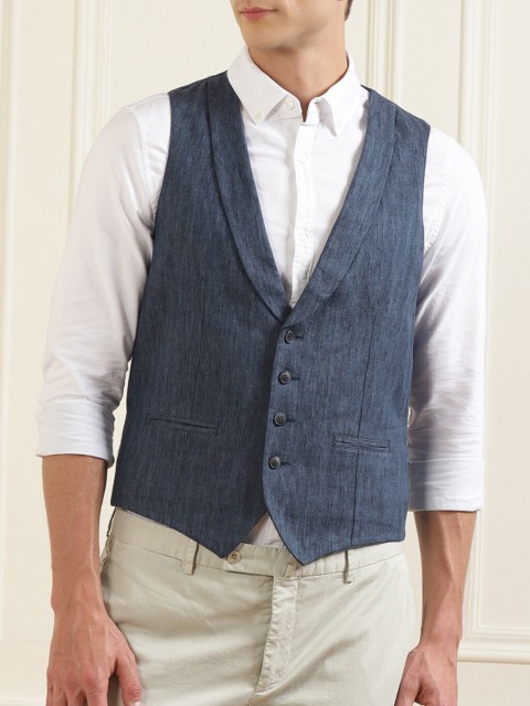 

HACKETT LONDON Men Blue Lightweight Longline Tailored Jacket