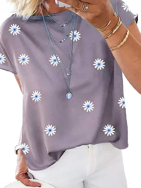 

La Aimee Women Purple Printed Extended Sleeves T-shirt