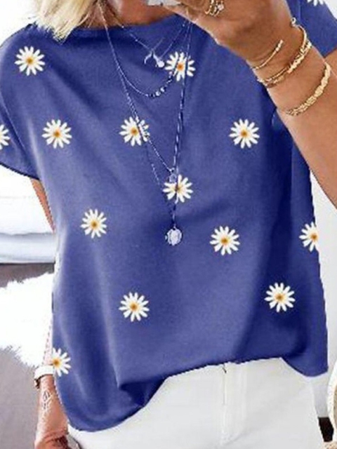 

La Aimee Women Blue Floral Printed Extended Sleeves T-shirt