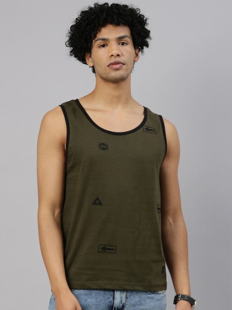 

Kryptic Men Olive Green Printed Pure Cotton T-shirt