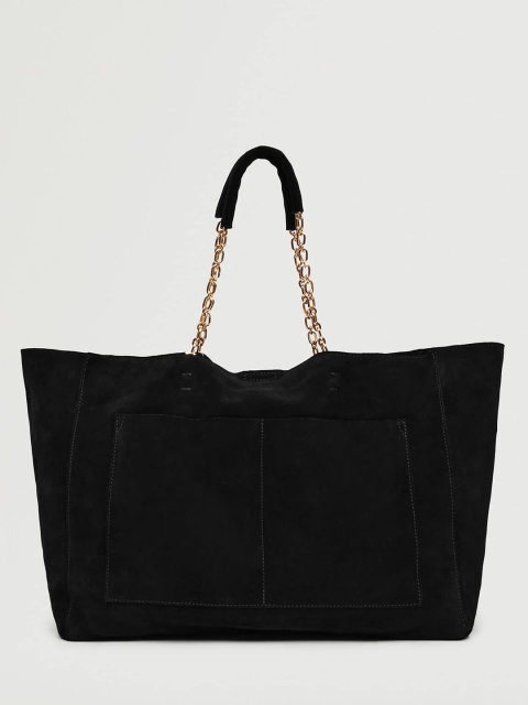 

MANGO Black Solid Leather Structured Shoulder Bag