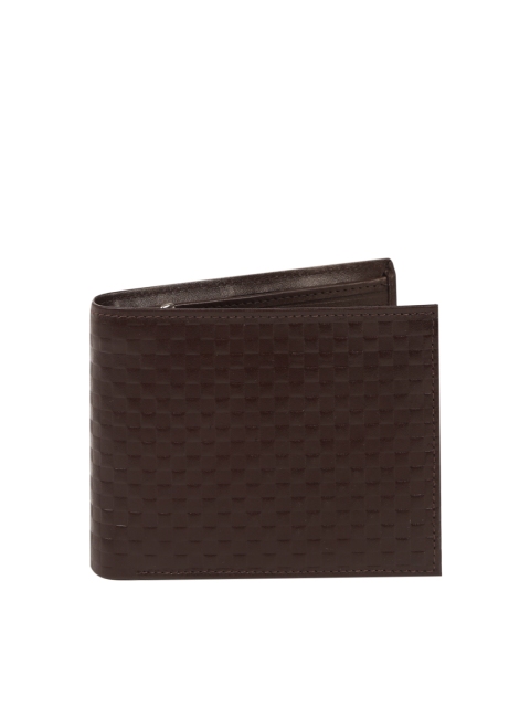 

Peter England Men Coffee Brown Textured Leather Wallet