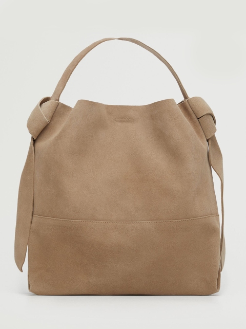 

MANGO Beige Solid Leather Structured Shoulder Bag