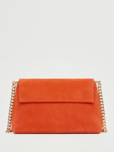 

MANGO Coral Orange Leather Structured Sling Bag