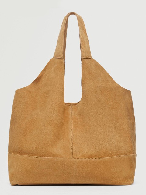 

MANGO Women Camel Brown Leather Structured Shoulder Bag