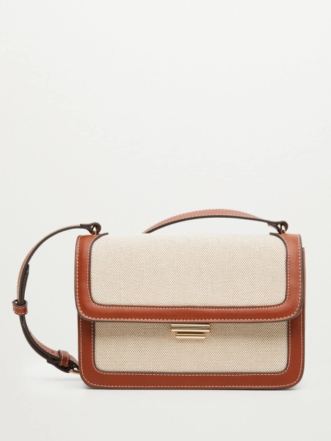 

MANGO Beige & Brown Textured Structured Sling Bag