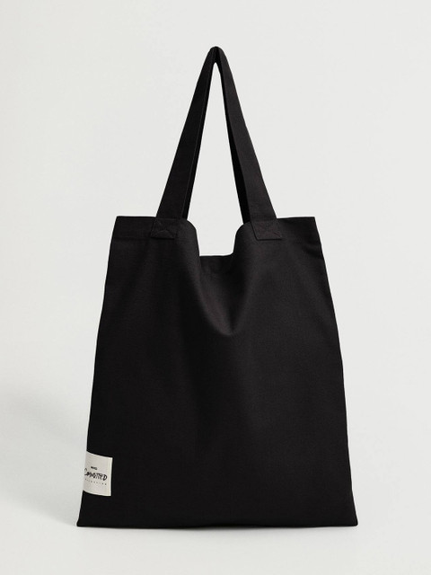 

MANGO Black Solid Structured Cotton Shoulder Bag