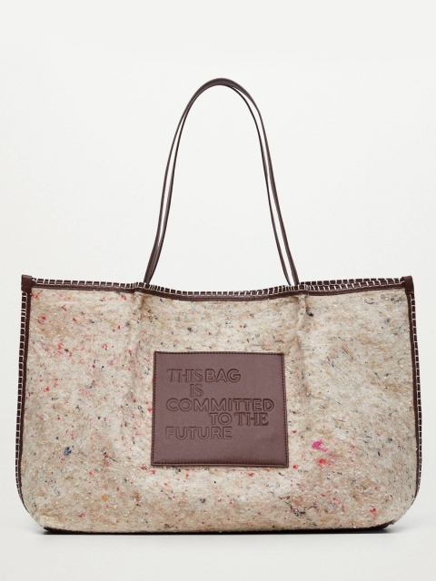 

MANGO Women Beige Oversized Shopper Shoulder Bag