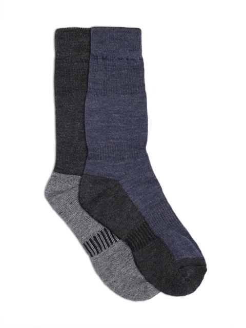 

Kosha Men Pack of 2 Colourblocked Merino Wool Calf Length Socks, Navy blue