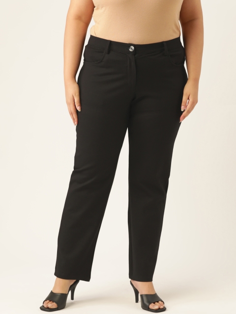 

Revolution Women Plus Size Black Straight Fit High-Rise Trousers