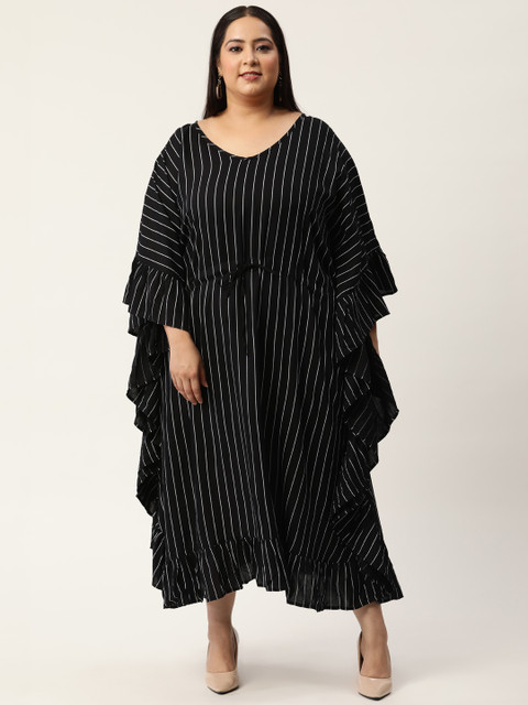 

Revolution Plus Size Black Striped Kaftan Midi Dress