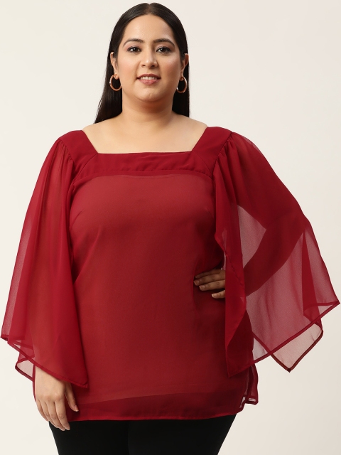 

Revolution Plus Size Maroon Cape Sleeves Georgette Top