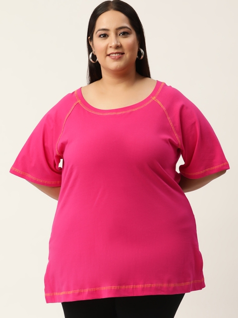 

Revolution Plus Size Women Fuchsia Raglan Sleeves Pure Cotton T-shirt