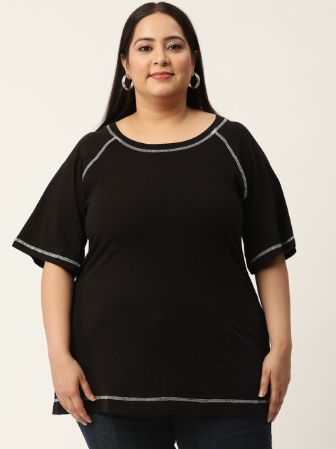 

Revolution Plus Size Women Black Raglan Sleeves Pure Cotton T-shirt