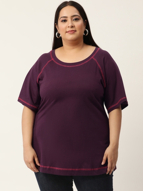 

Revolution Plus Size Women Purple Raglan Sleeves Pure Cotton T-shirt
