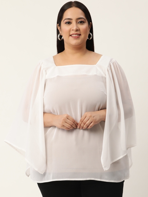 

Revolution Plus Size White Cape Sleeves Georgette Top
