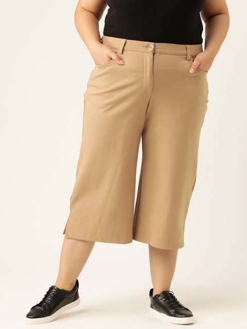 

Revolution Women Plus Size Beige Solid Capris