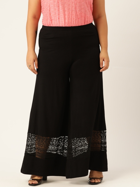 

Revolution Women Plus Size Black Flared Knitted Palazzos with Lace Detail