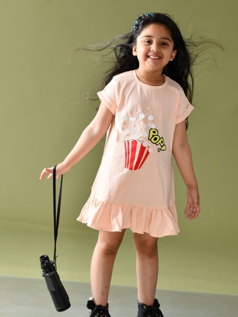 

Anthrilo Girls Pink & Multicoloured Ruffle A-Line Dress