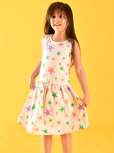 

Anthrilo Girls Off White Stars Printed Fit & Flare Dress