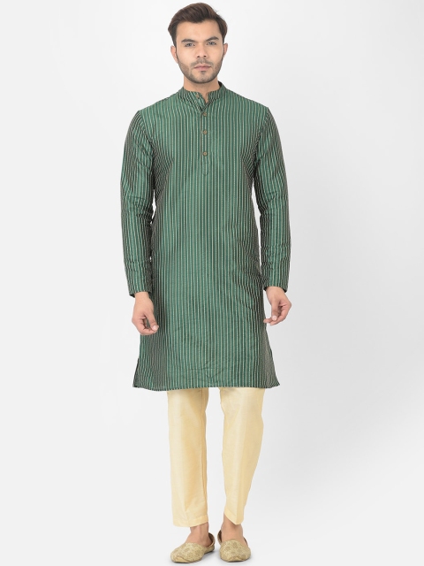 

DEYANN Men Green Striped Kurta with Pyjamas