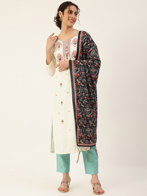 

VAABA Women Off White Ethnic Motifs Embroidered Kurta with Trousers & Dupatta