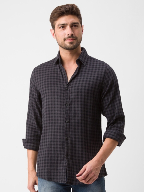 

Nick&Jess Men Black Classic Slim Fit Checked Casual Shirt