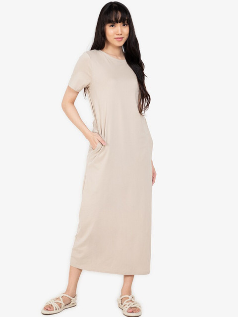 

ZALORA BASICS Beige T-shirt Maxi Dress