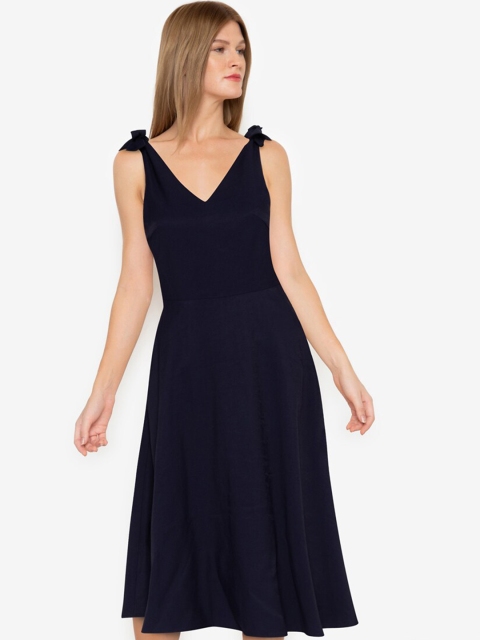 

ZALORA BASICS Navy Blue Solid Fit & Flare Dress