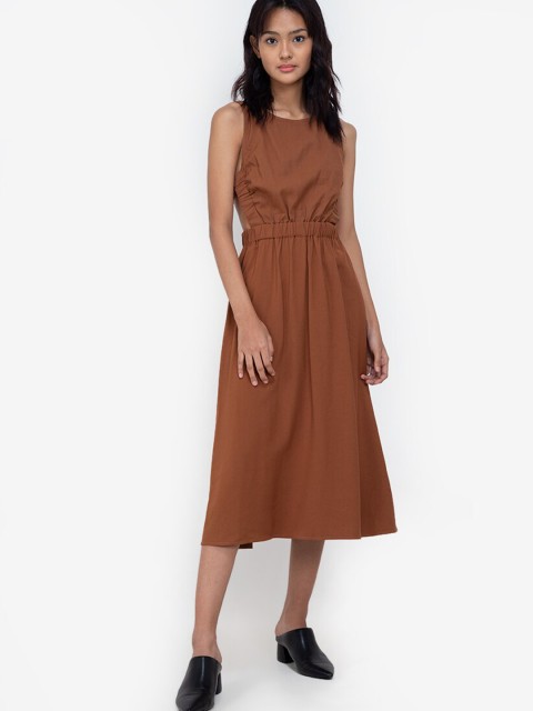 

ZALORA BASICS Brown Elasticised Back Strap Midi Dress